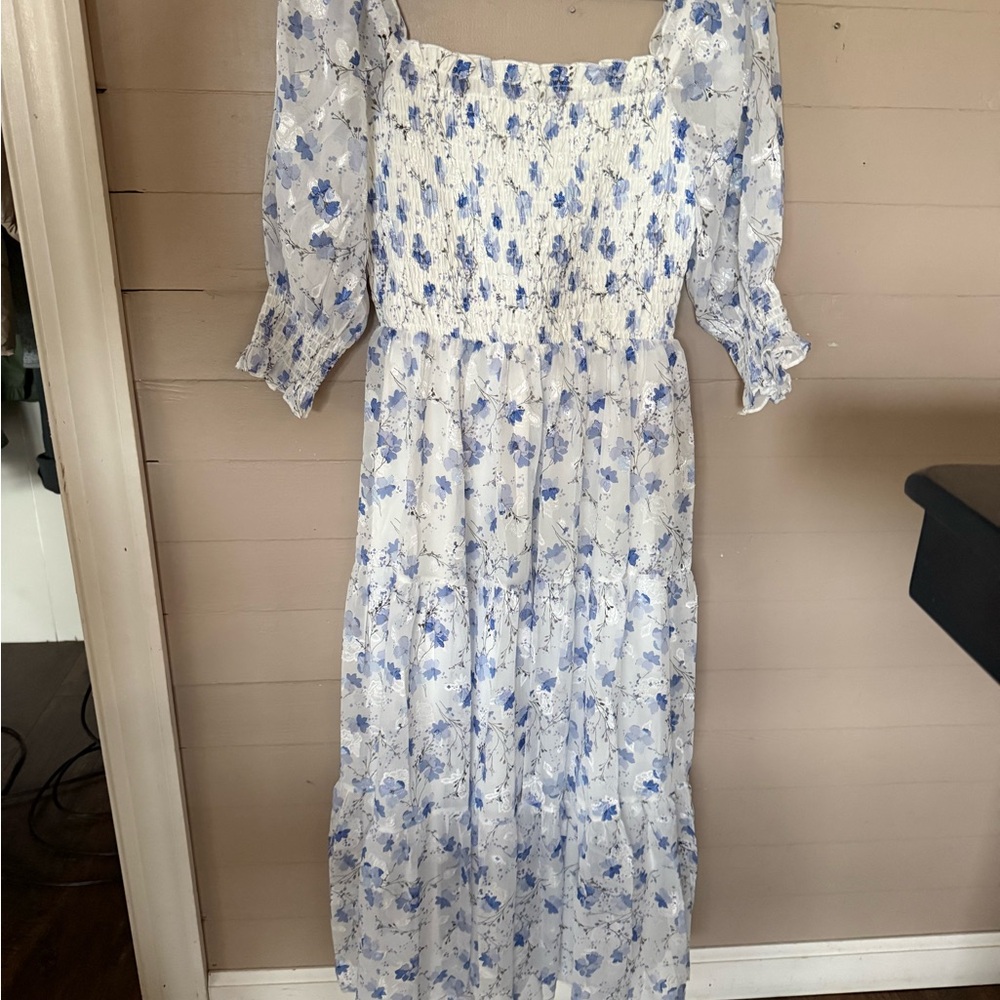Baltic Born White Midi Dress with Blue Floral Print - Picture 4 of 6